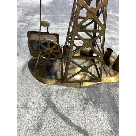 Vintage Copper Oil Well Sculpture Motion Music Box The Dream 9.5"x 10.5" Working - Picture 10 of 12